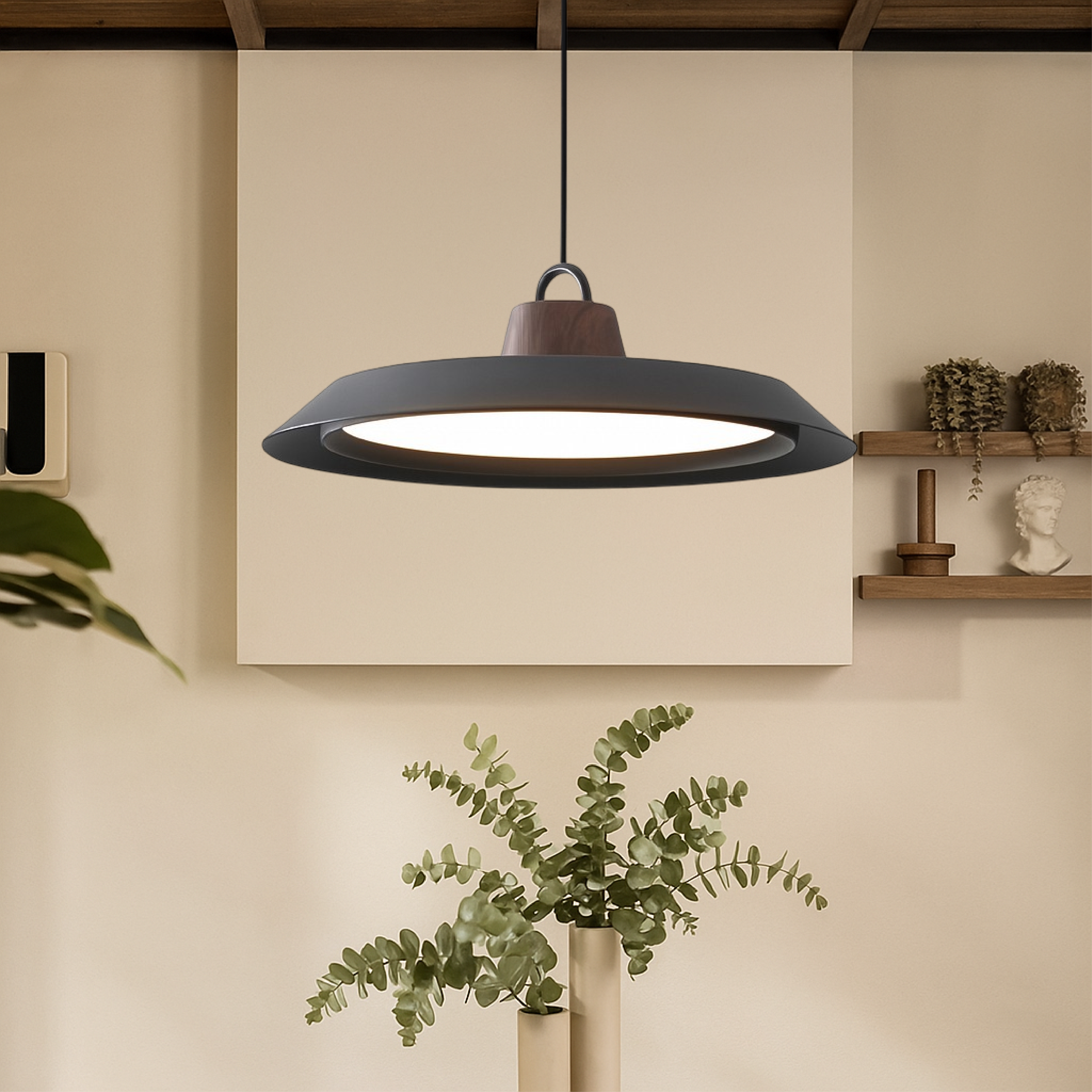 Scandinavian Pendant Light Wood & Metal Hanging Fixture