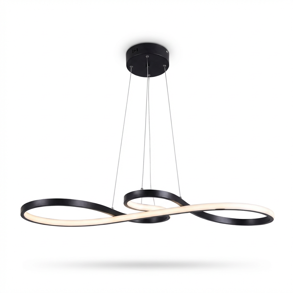Modern Wave LED Pendant Light - 30" Black Adjustable Island